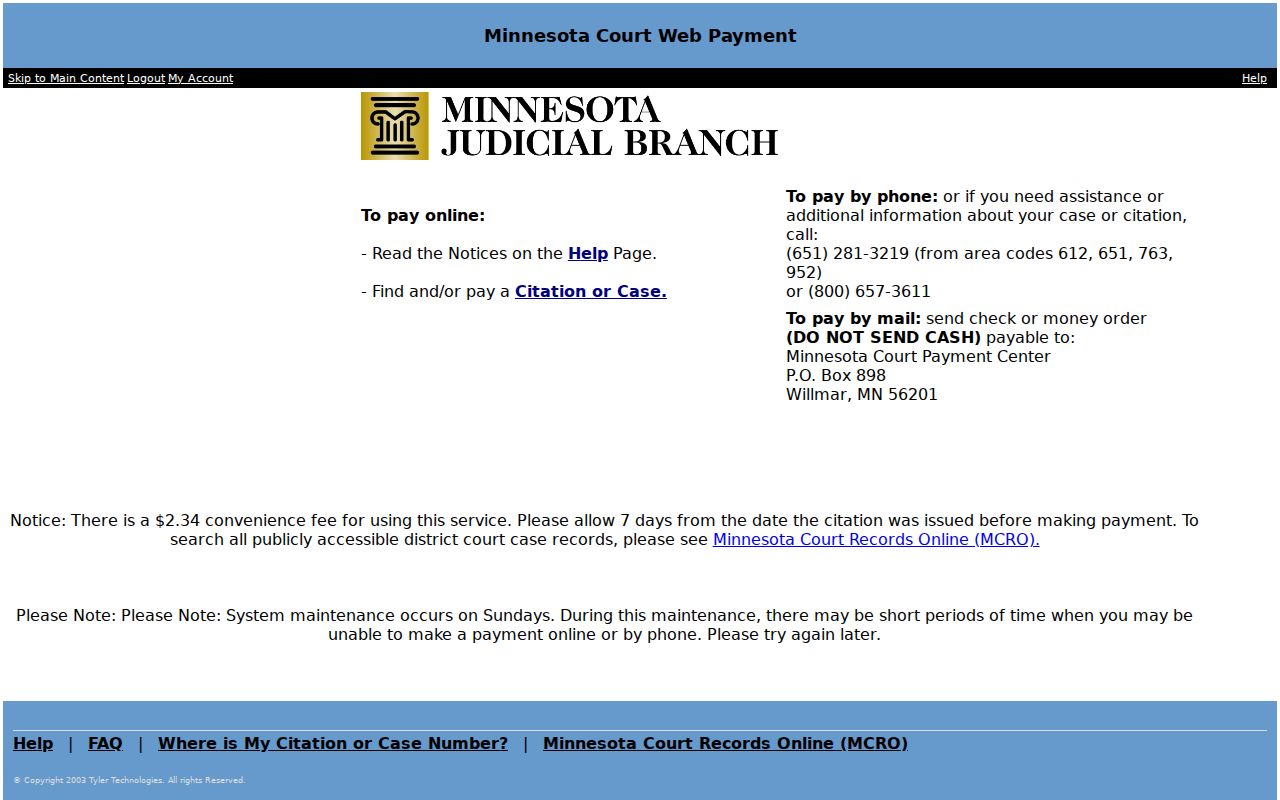 Carlton County warrant records citation and case payment screen used after court confirmation