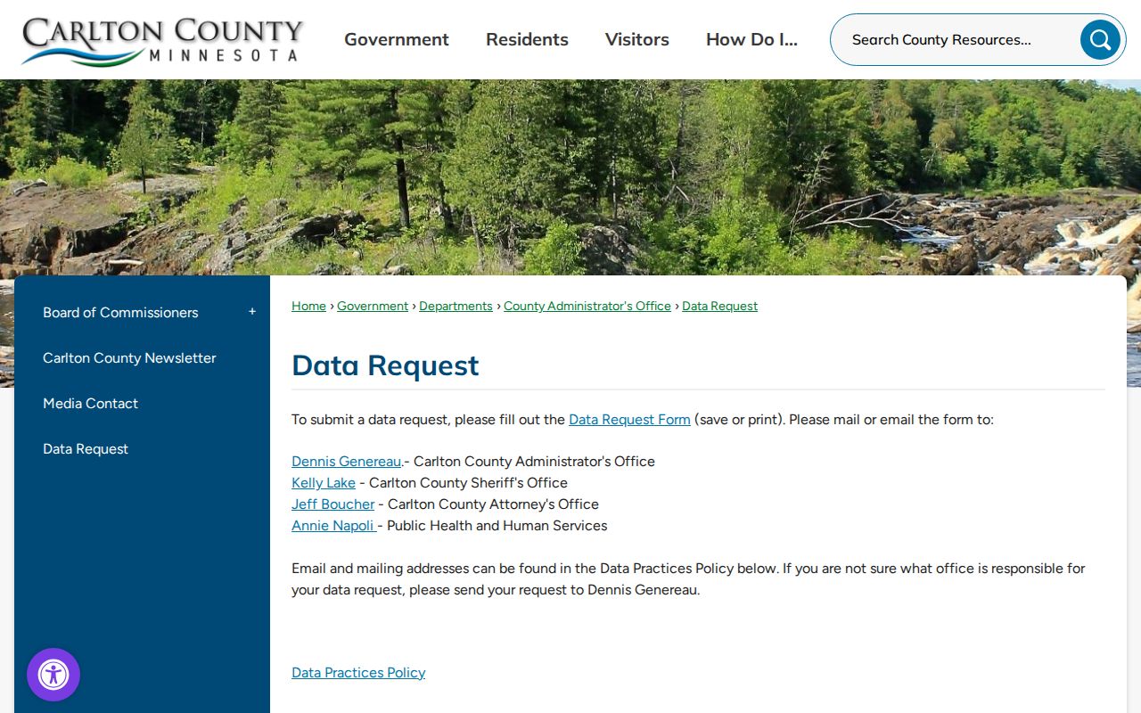 Carlton County arrest warrant records request page and official data routing