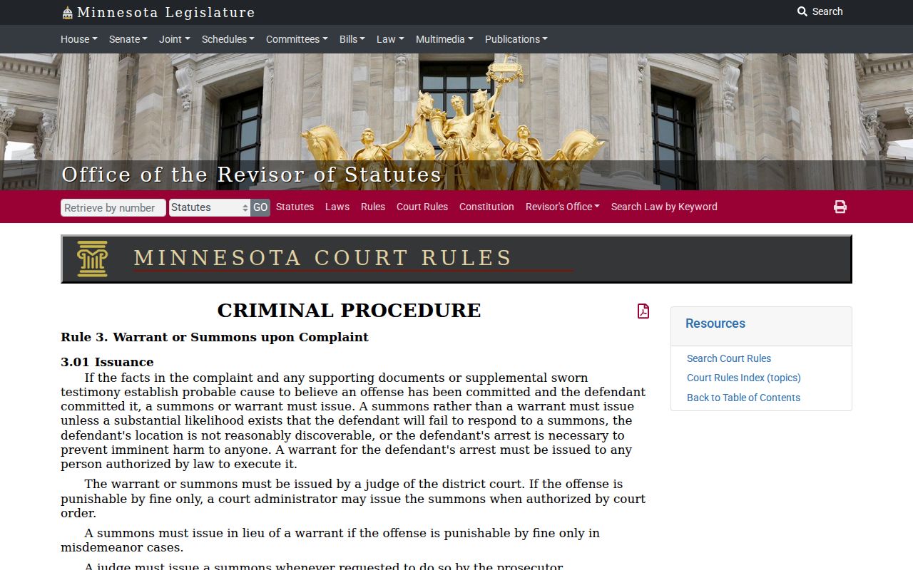 Carlton County bench warrant search and Minnesota Rule 3 warrant contents