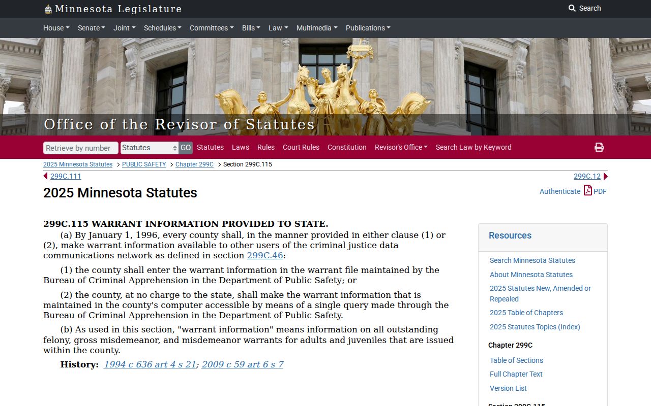 Carlton County outstanding warrants and the state criminal justice warrant file requirement
