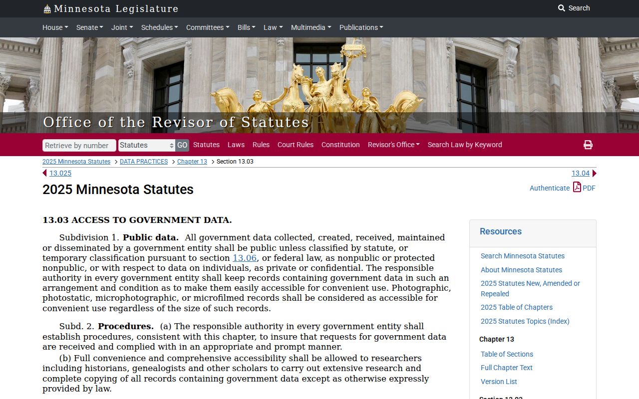 Carlton County municipal warrant public access and inspection rules under Minnesota law