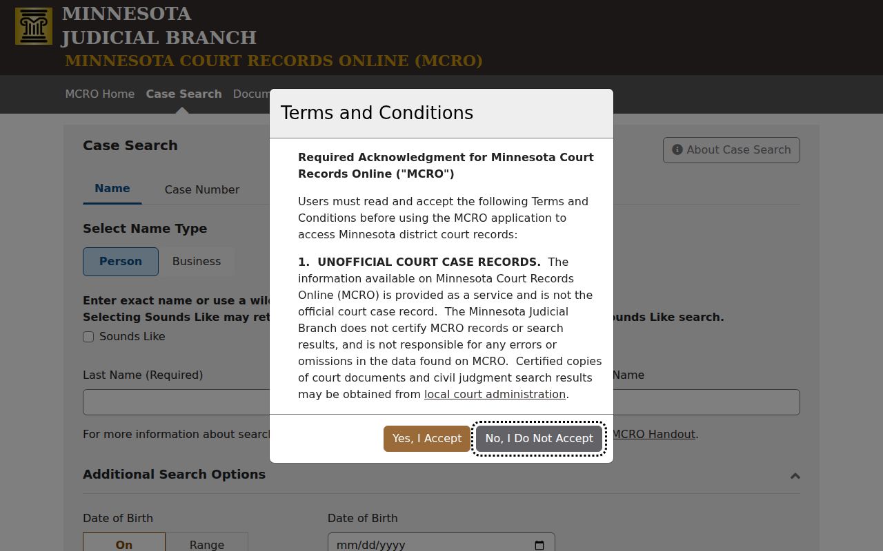 Carlton County warrant records case search controls in Minnesota Court Records Online